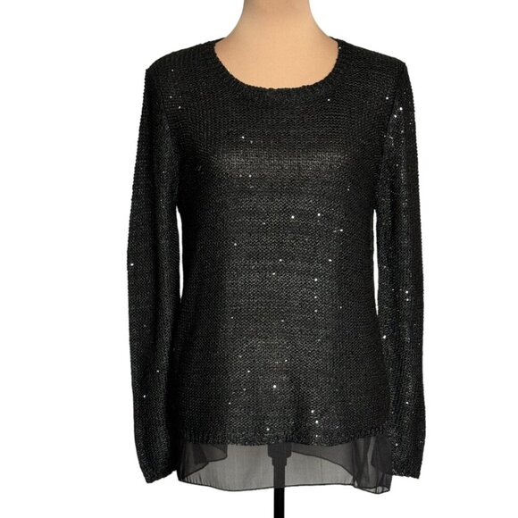 NWT Tunic Sweater Sz. L Black Knit Bows Layered Sequin Whimsigoth Gothic Witch - Picture 2 of 11